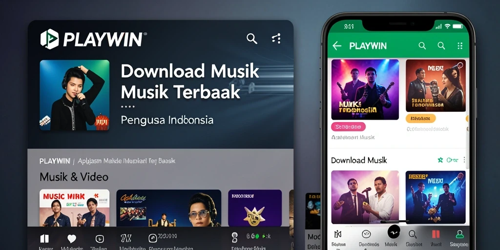 Antarmuka PLAYWIN menampilkan fungsi Download Musik yang mudah digunakan.